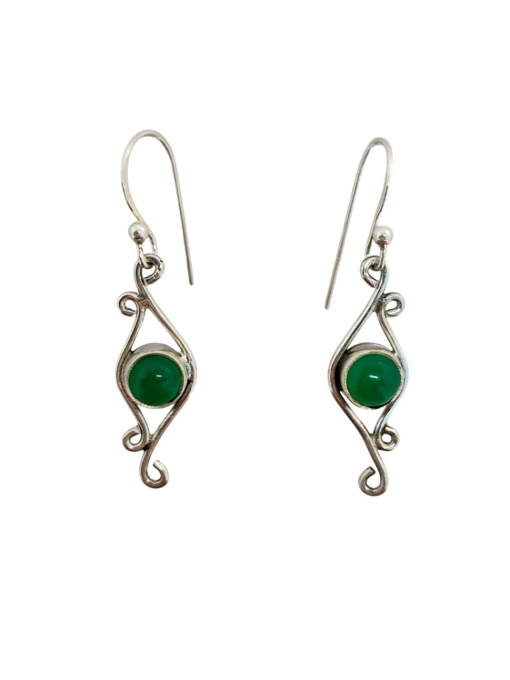 Green Onyx 925 Sterling Silver Dangle Earrings - New - Picture 2 of 6